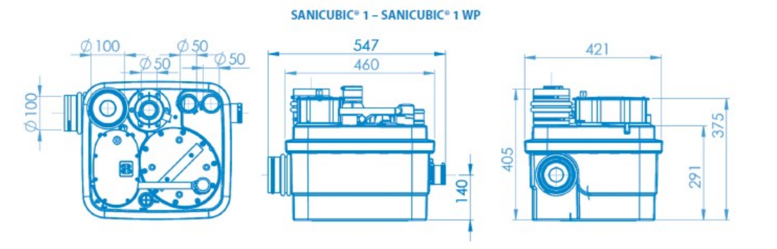 Sanicubic 1 WP 치수 도면